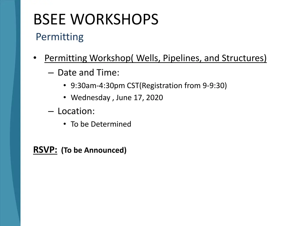 bsee workshops permitting