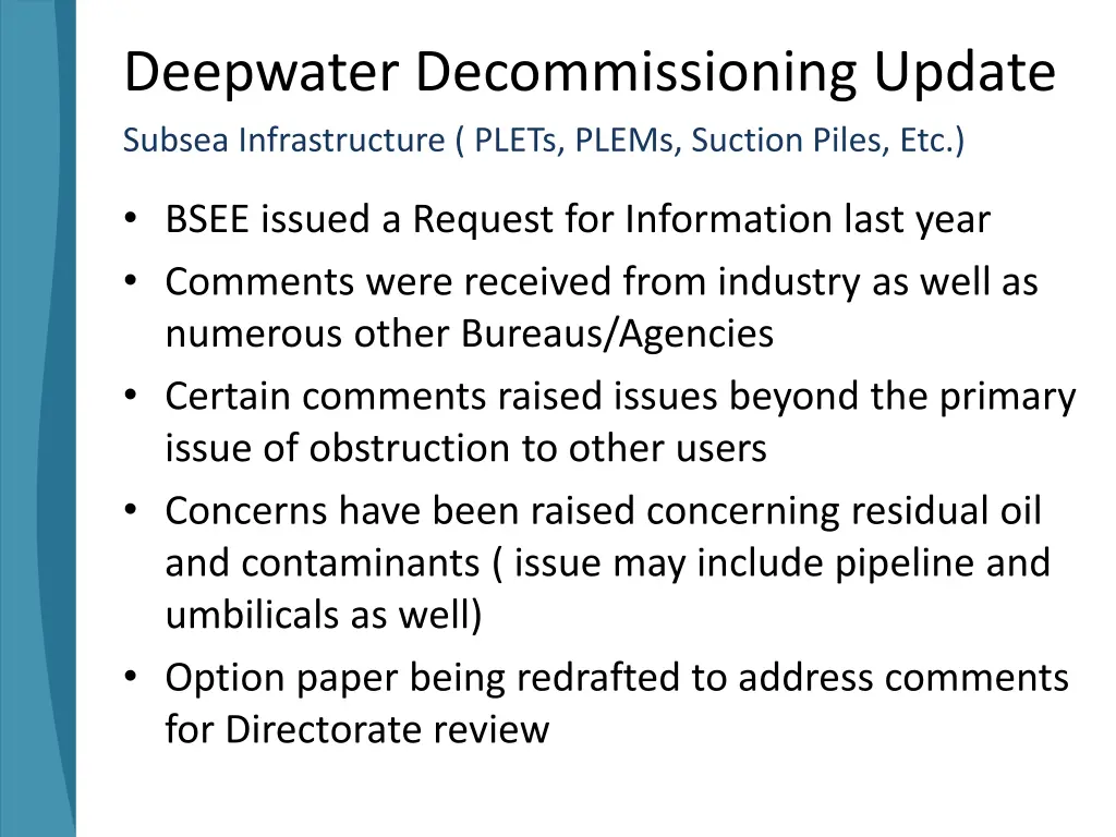 deepwater decommissioning update subsea