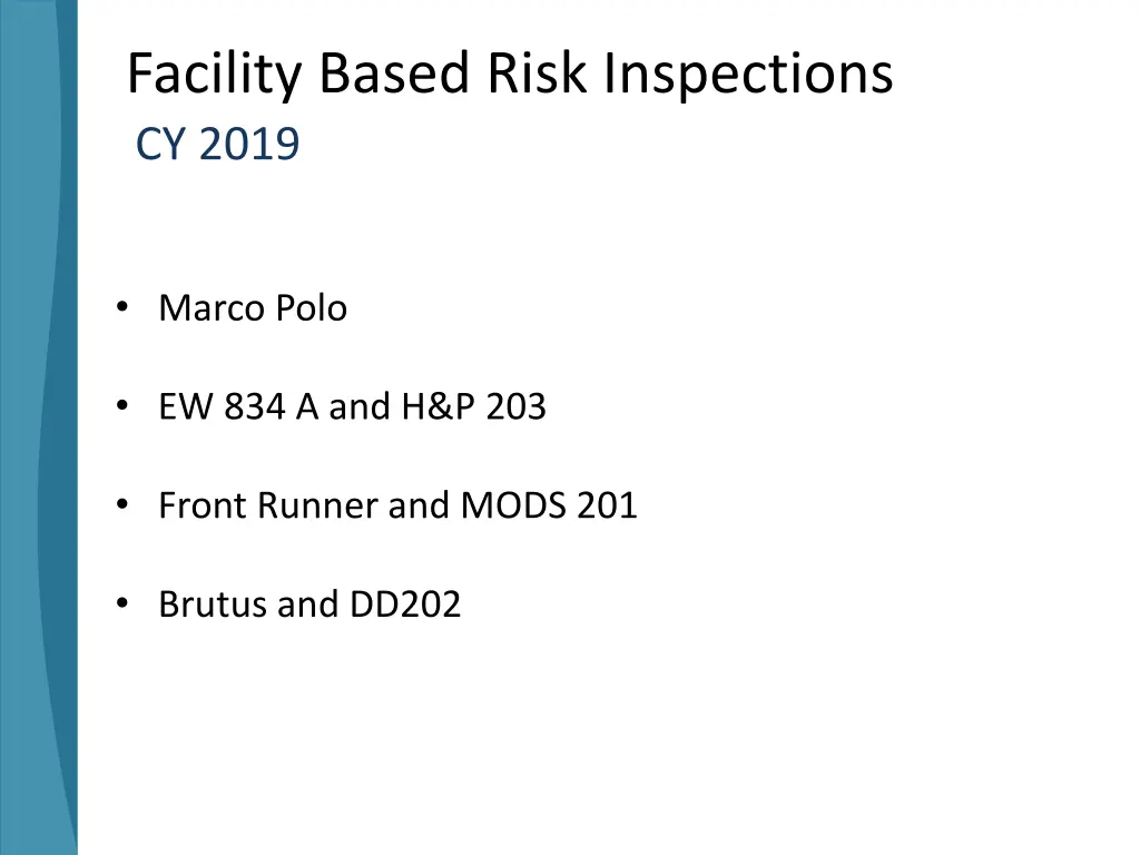 facility based risk inspections cy 2019