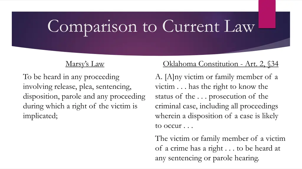 comparison to current law 2