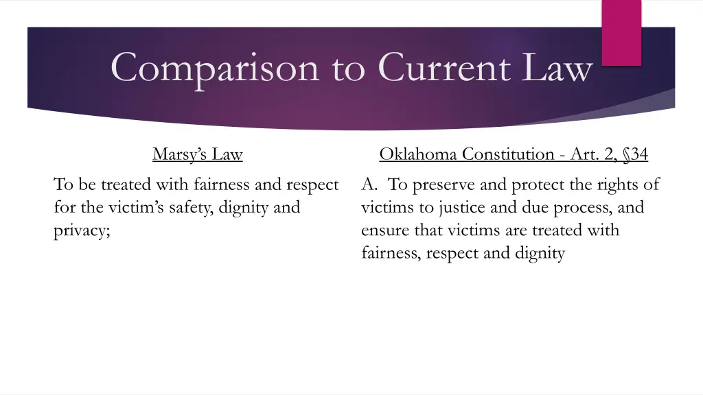 comparison to current law