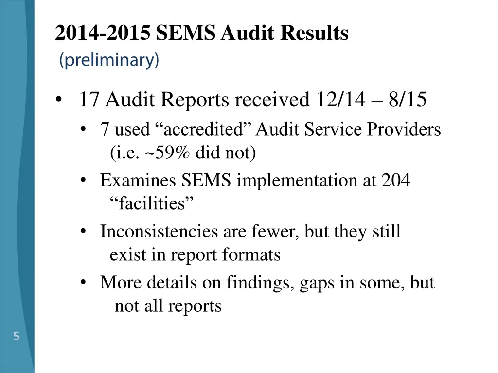 2014 2015 sems audit results