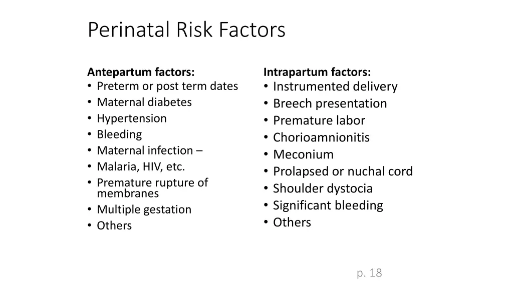 perinatal risk factors