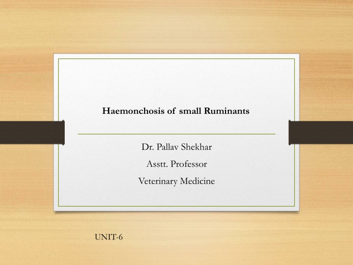 haemonchosis of small ruminants