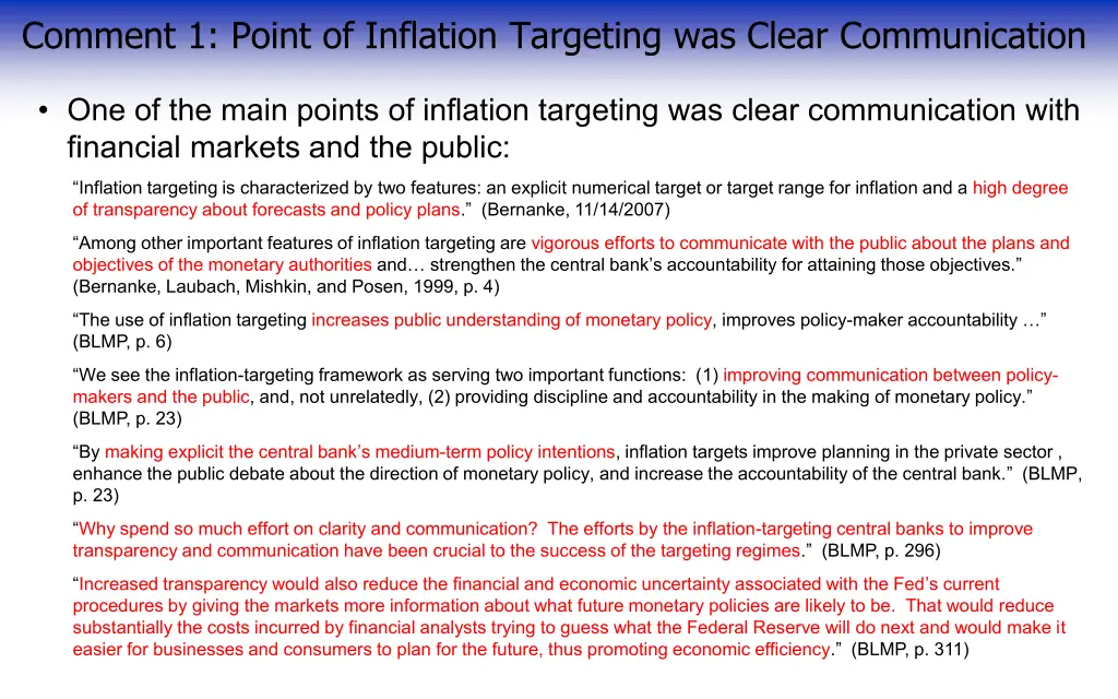 comment 1 point of inflation targeting was clear 1