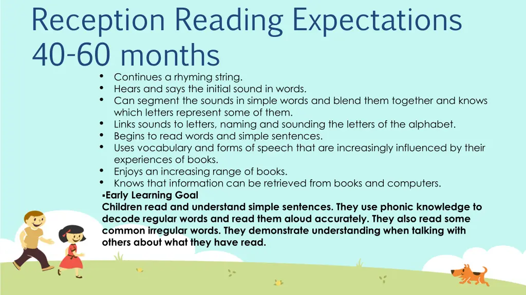 reception reading expectations 40 60 months