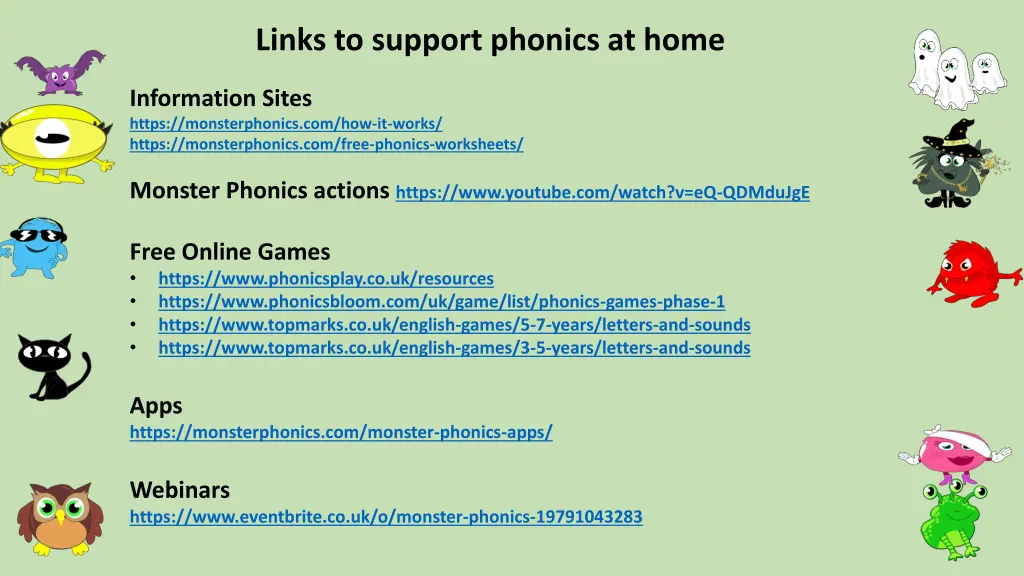 links to support phonics at home