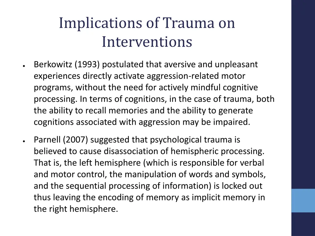 implications of trauma on interventions