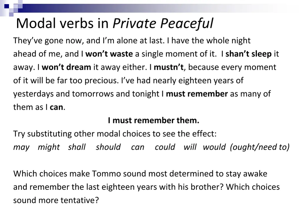 modal verbs in private peaceful