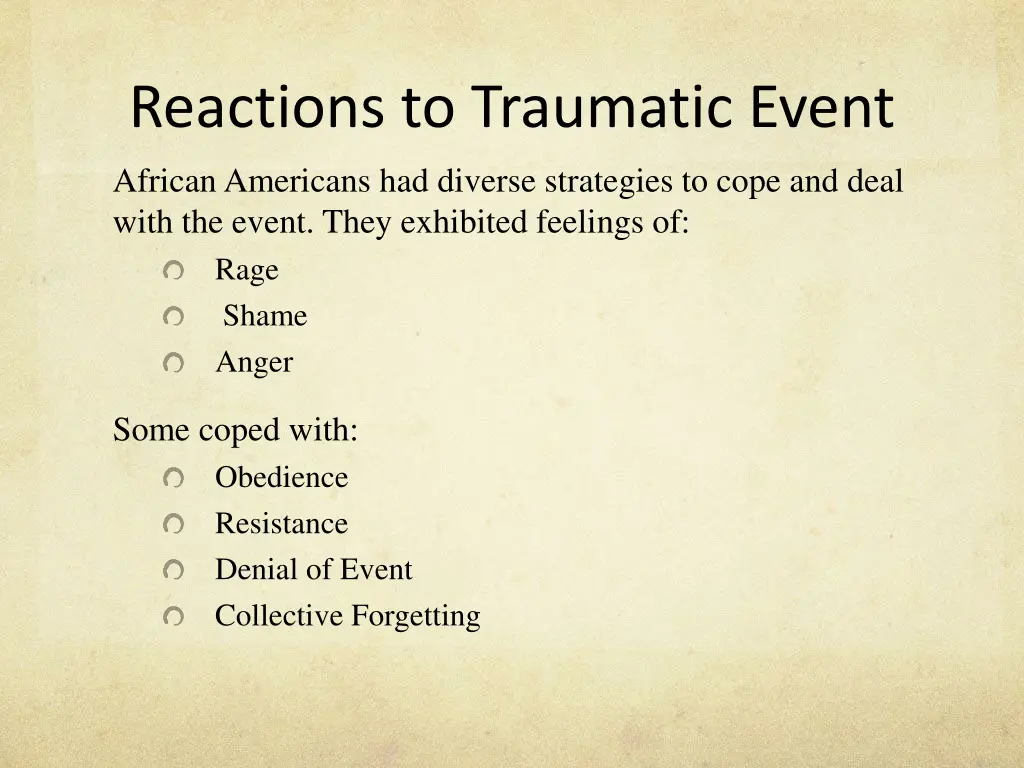 reactions to traumatic event