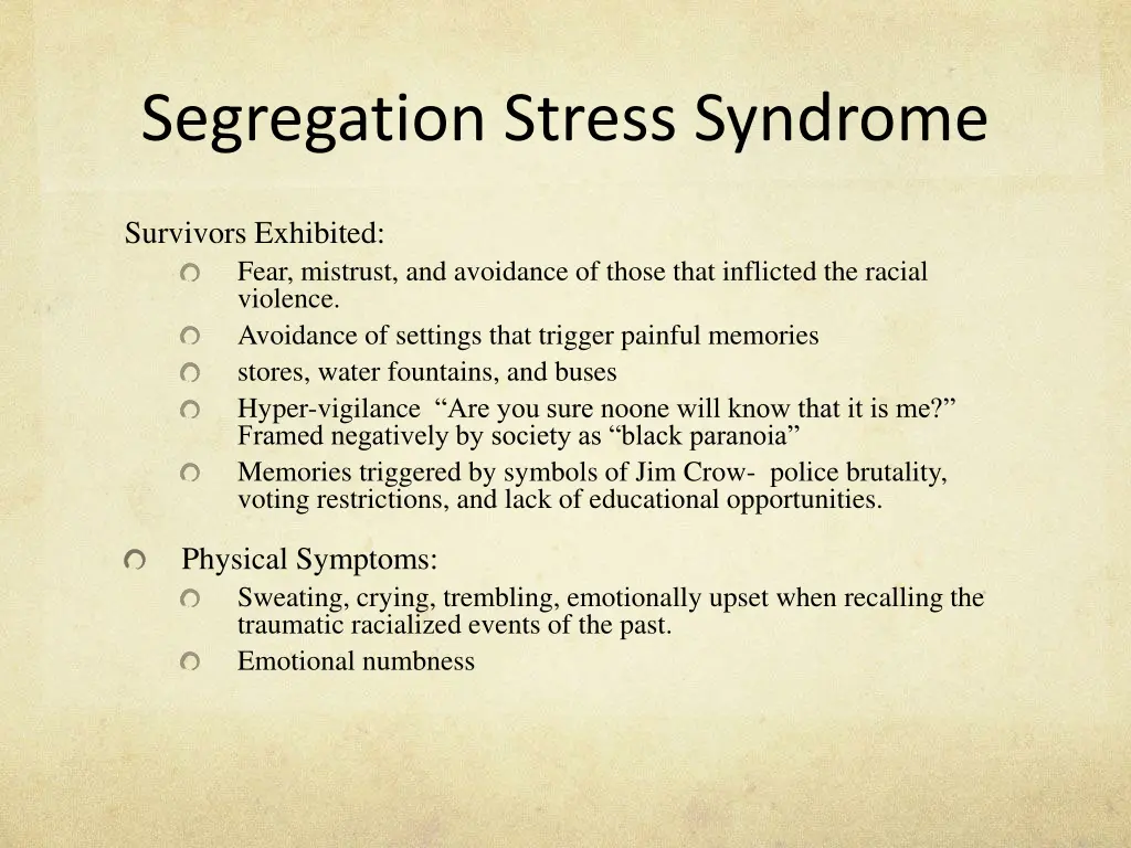 segregation stress syndrome 1