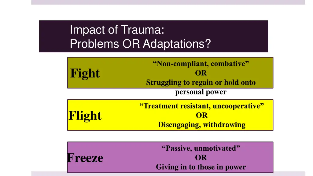 impact of trauma problems or adaptations