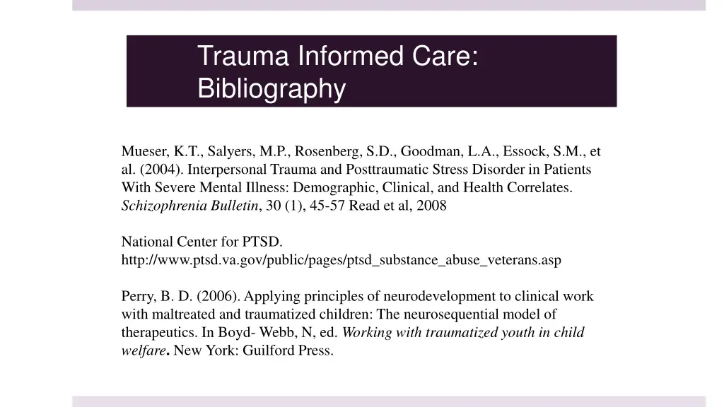 trauma informed care bibliography 2