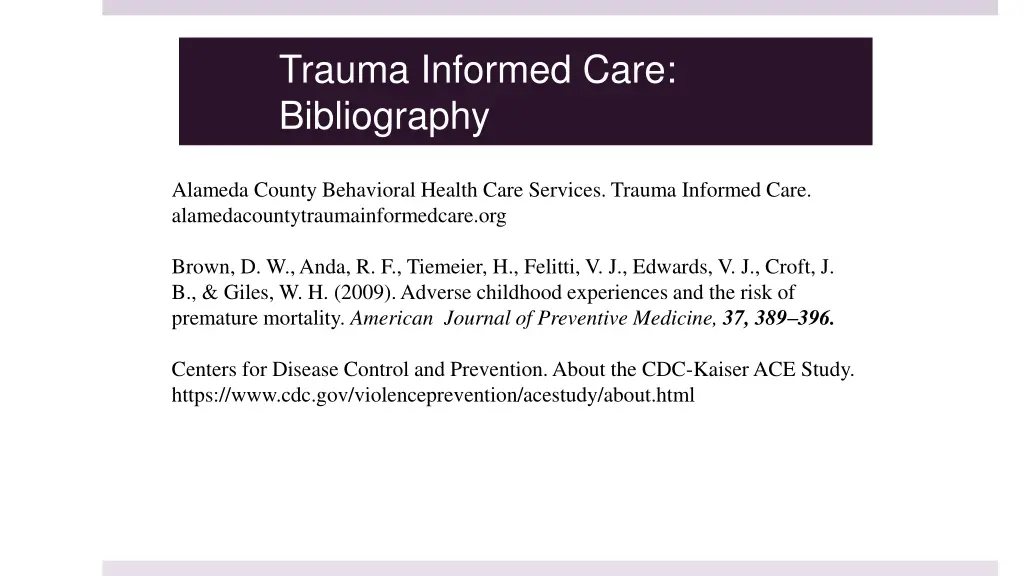 trauma informed care bibliography