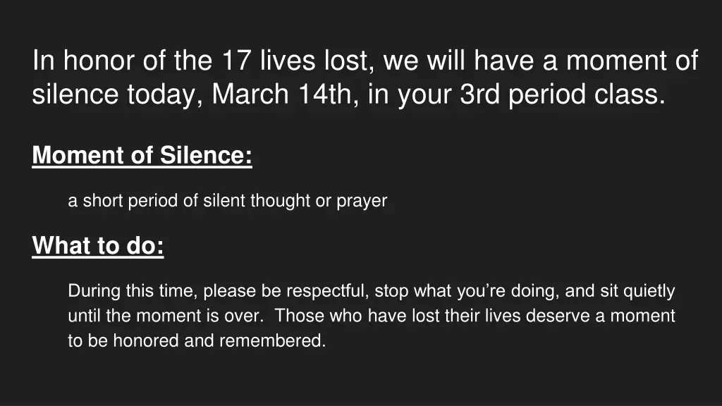 in honor of the 17 lives lost we will have