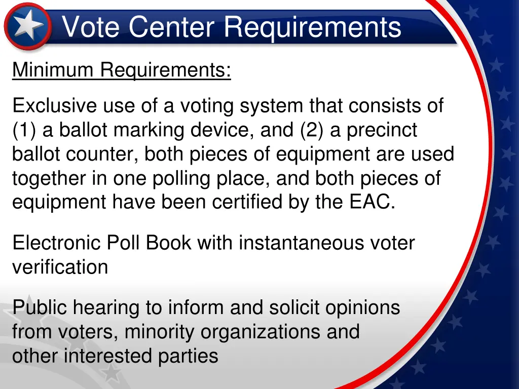 vote center requirements