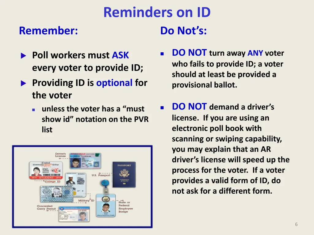 reminders on id