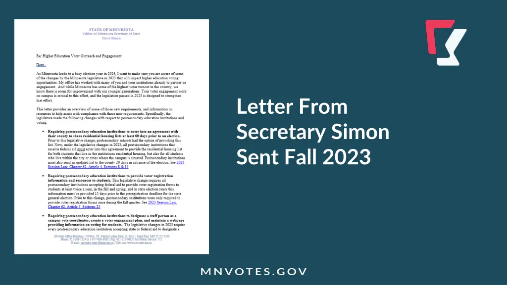 letter from secretary simon sent fall 2023