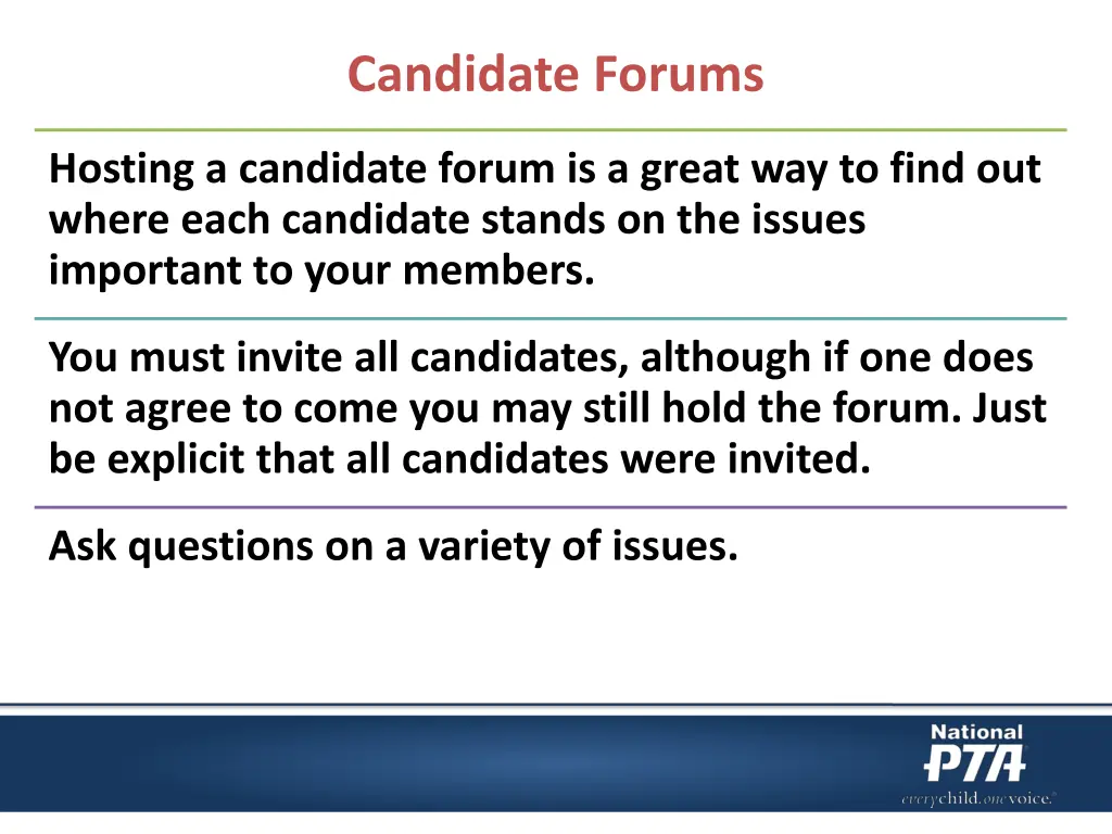 candidate forums