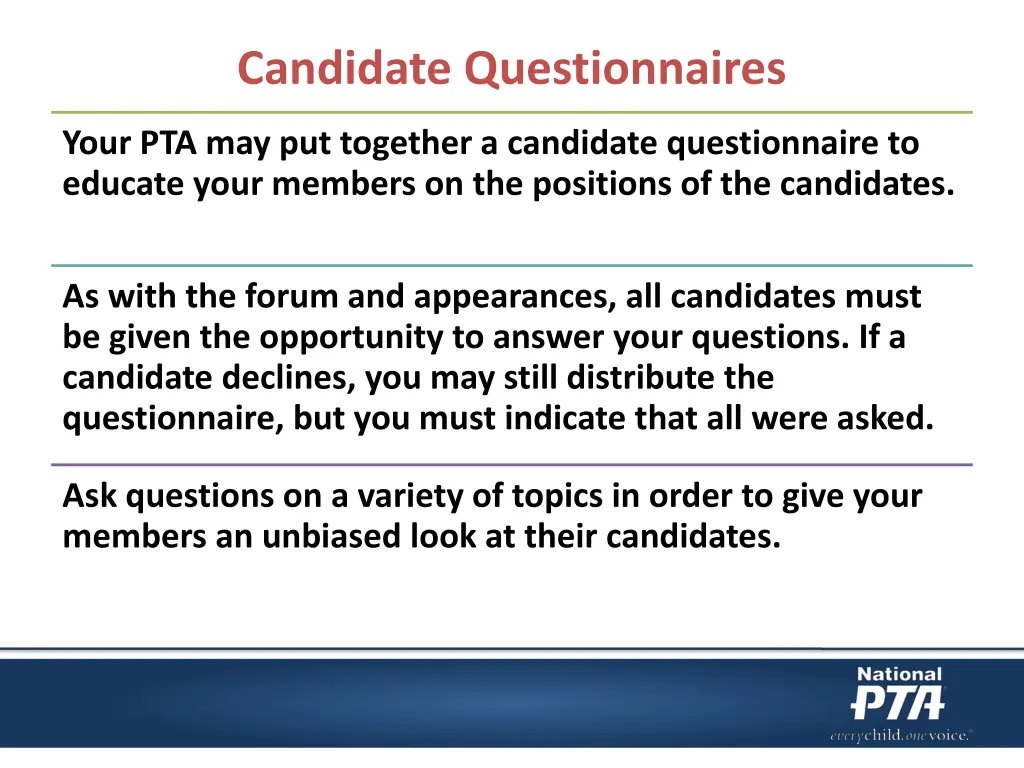 candidate questionnaires