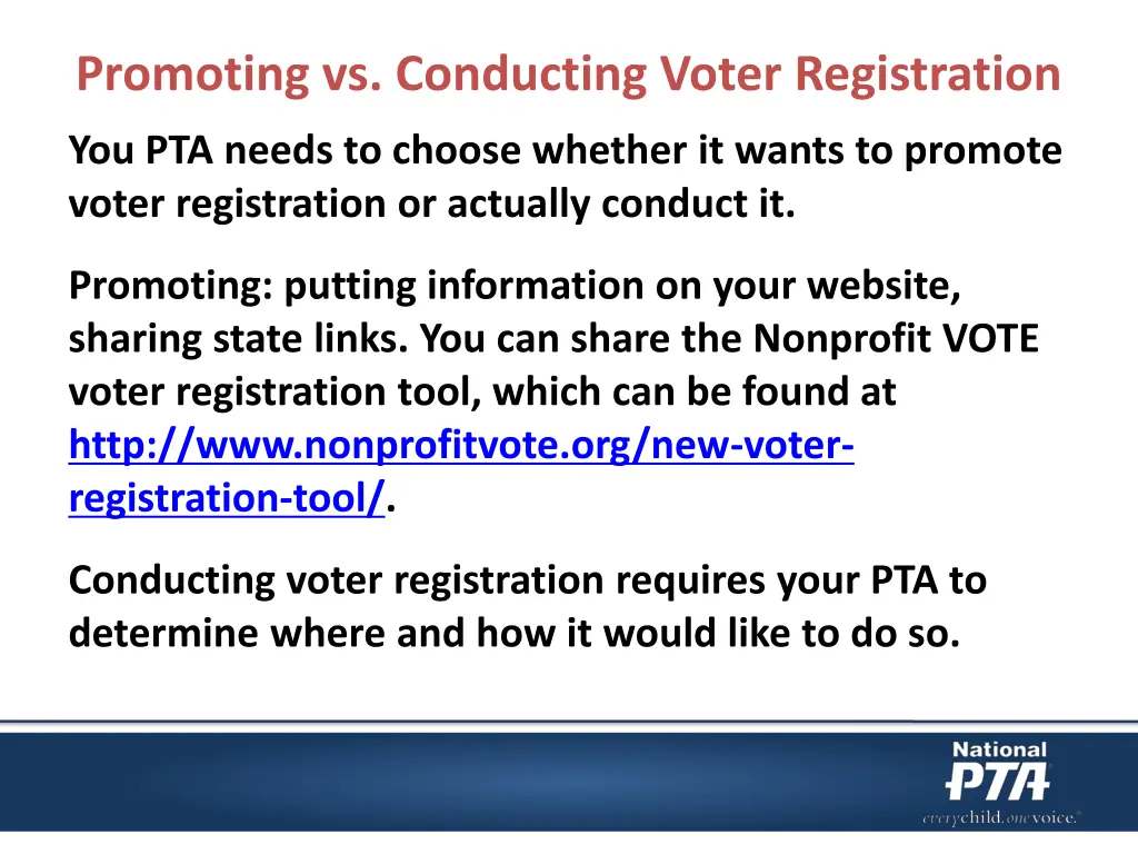 promoting vs conducting voter registration