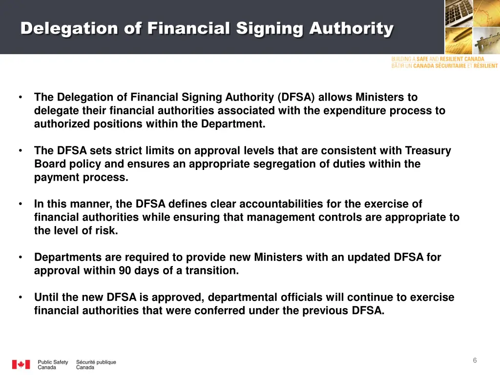 delegation of financial signing authority