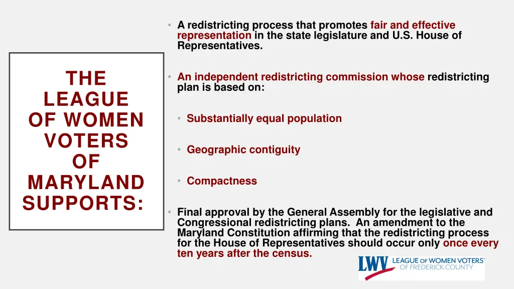 a redistricting process that promotes fair