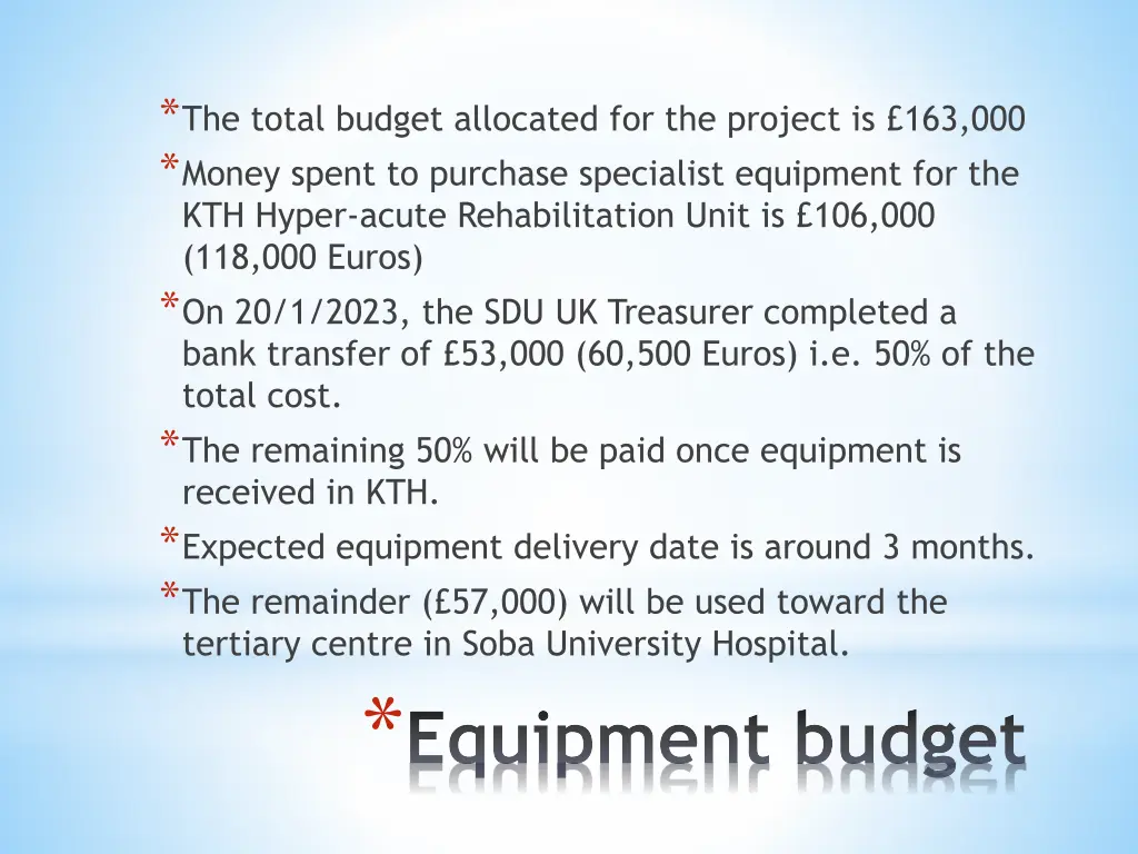 the total budget allocated for the project