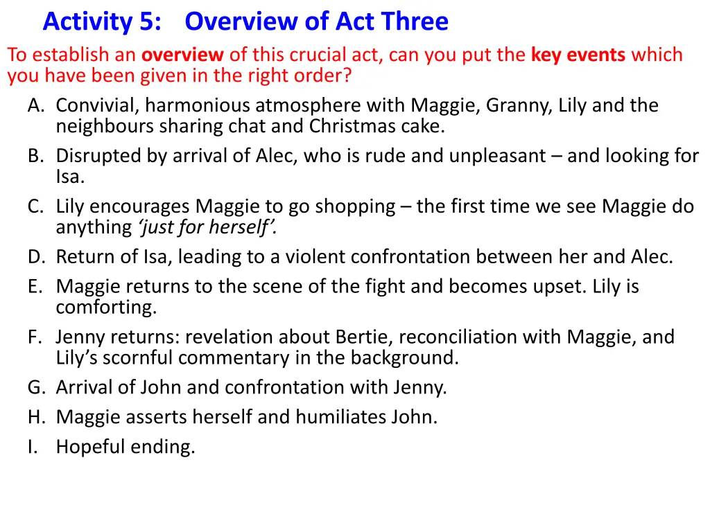 activity 5 overview of act three to establish