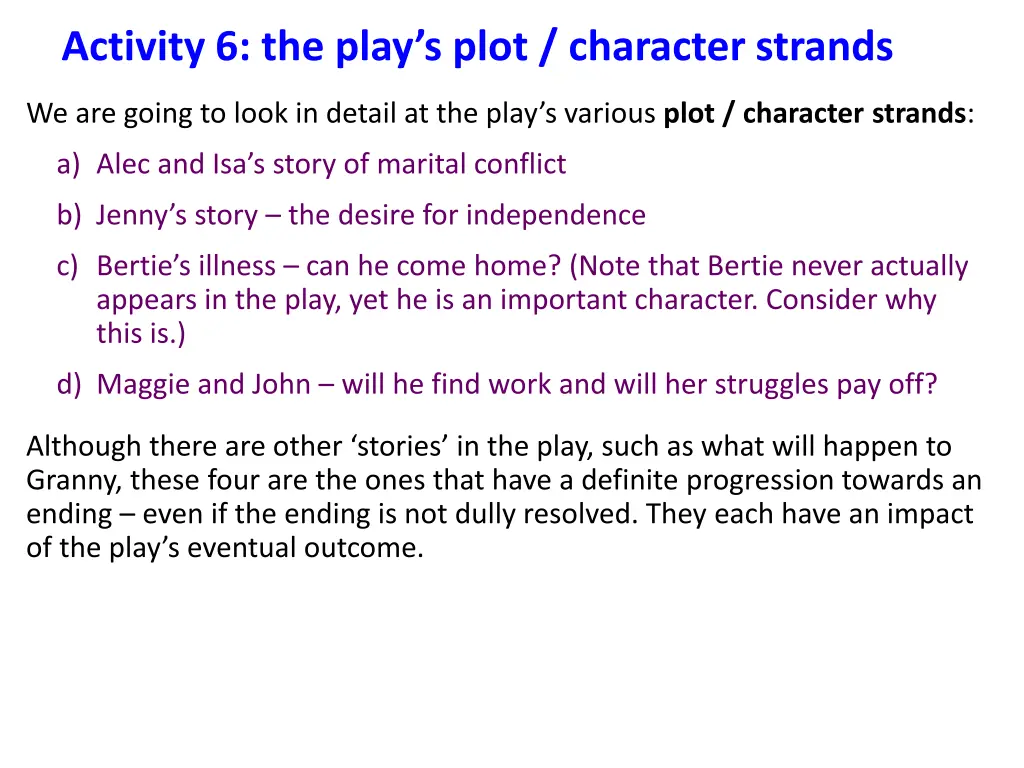 activity 6 the play s plot character strands