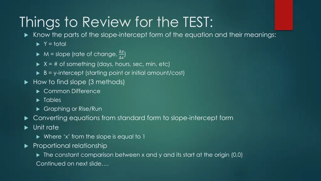 things to review for the test know the parts