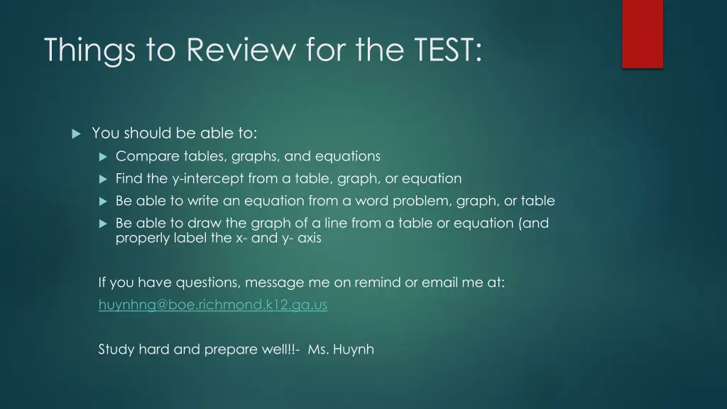 things to review for the test