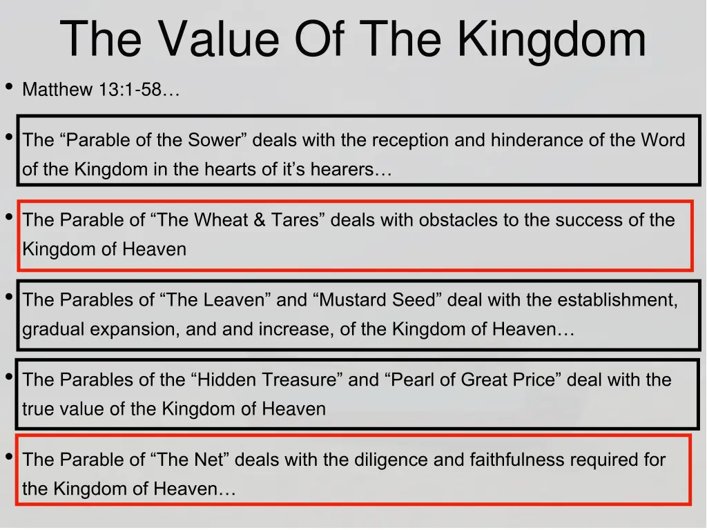 the value of the kingdom matthew 13 1 58