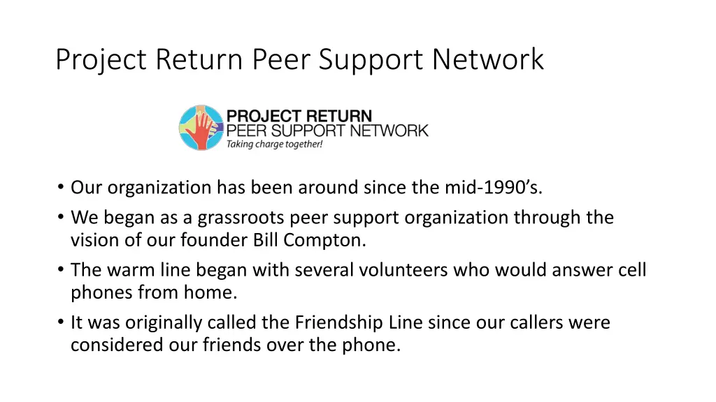 project return peer support network