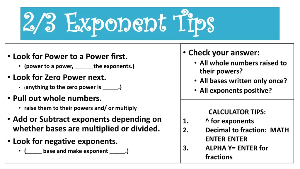 2 3 exponent tips 2 3 exponent tips