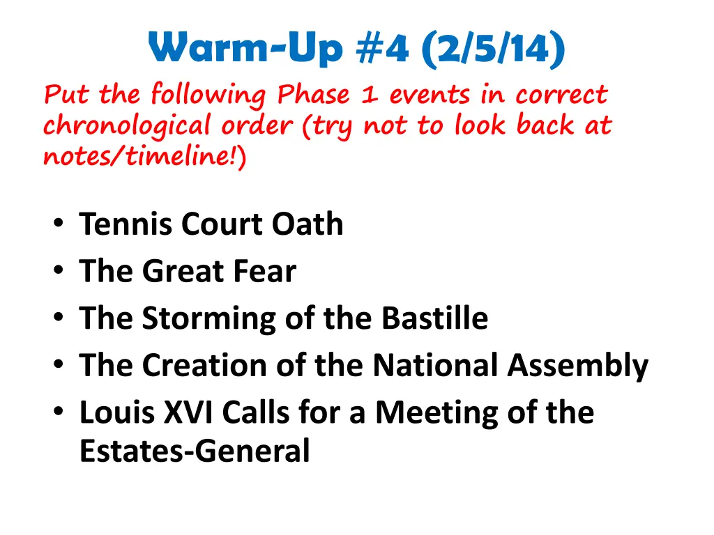 warm up 4 2 5 14 put the following phase 1 events