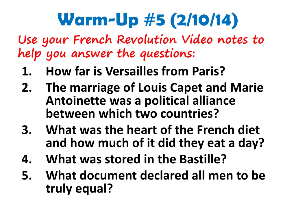 warm up 5 2 10 14 use your french revolution