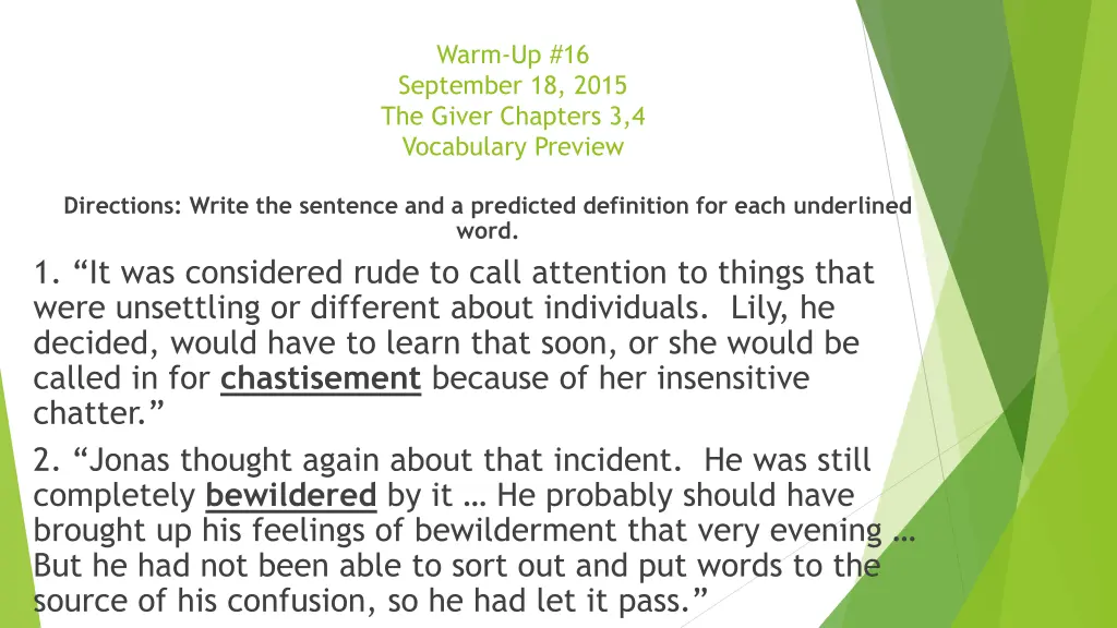 warm up 16 september 18 2015 the giver chapters