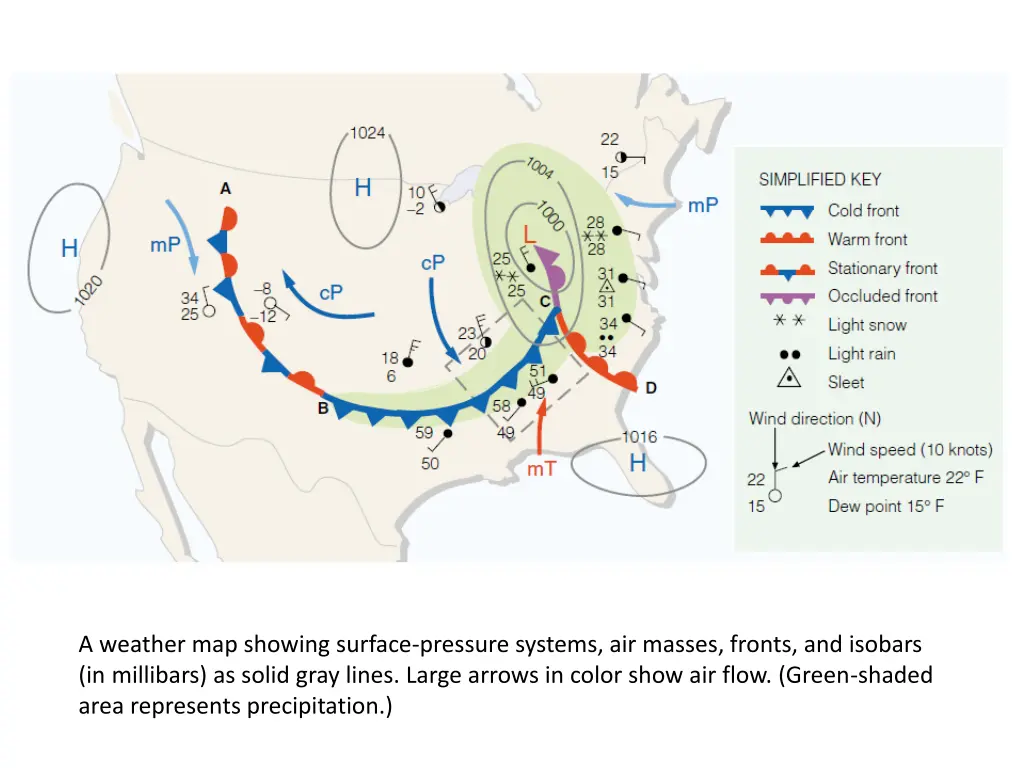 a weather map showing surface pressure systems