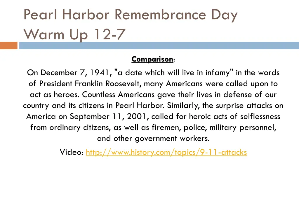 pearl harbor remembrance day warm up 12 7 1