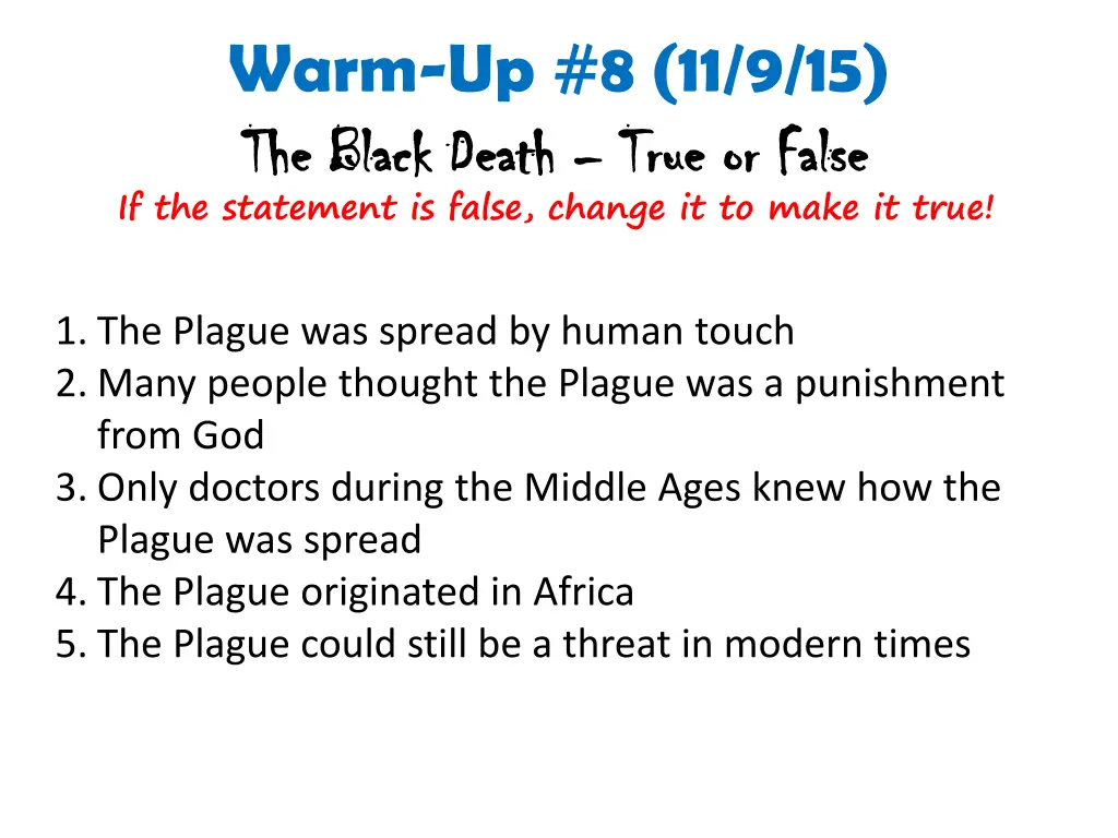 warm up 8 11 9 15 the black death the black death