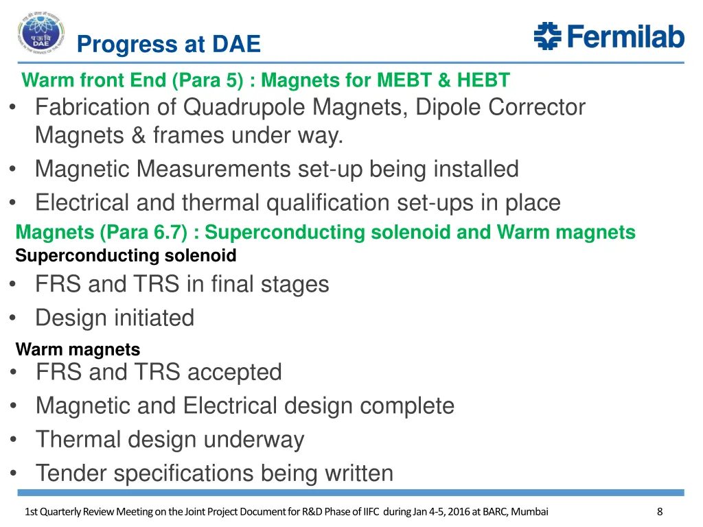 progress at dae