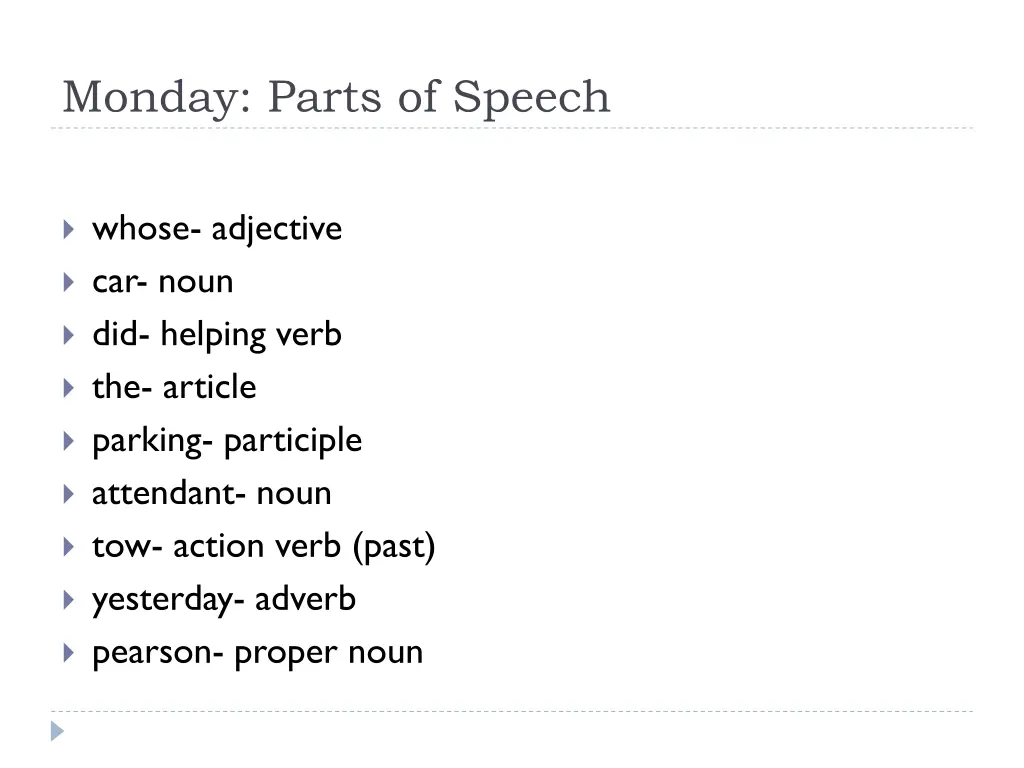 monday parts of speech 1