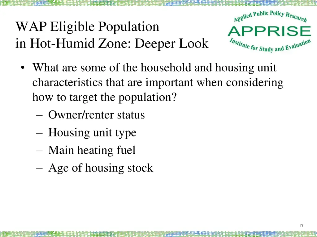 wap eligible population in hot humid zone deeper