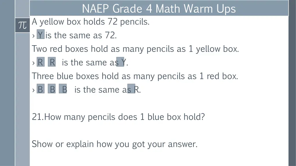 naep grade 4 math warm ups a yellow box holds