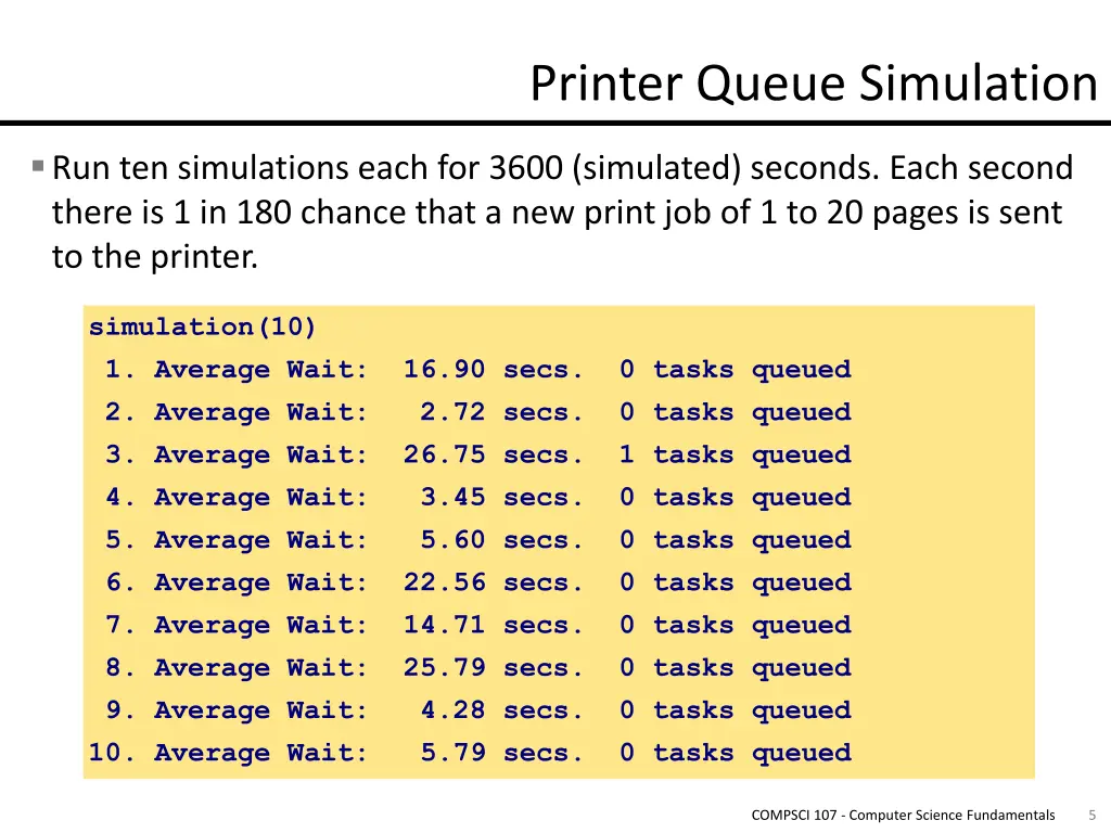 printer queue simulation