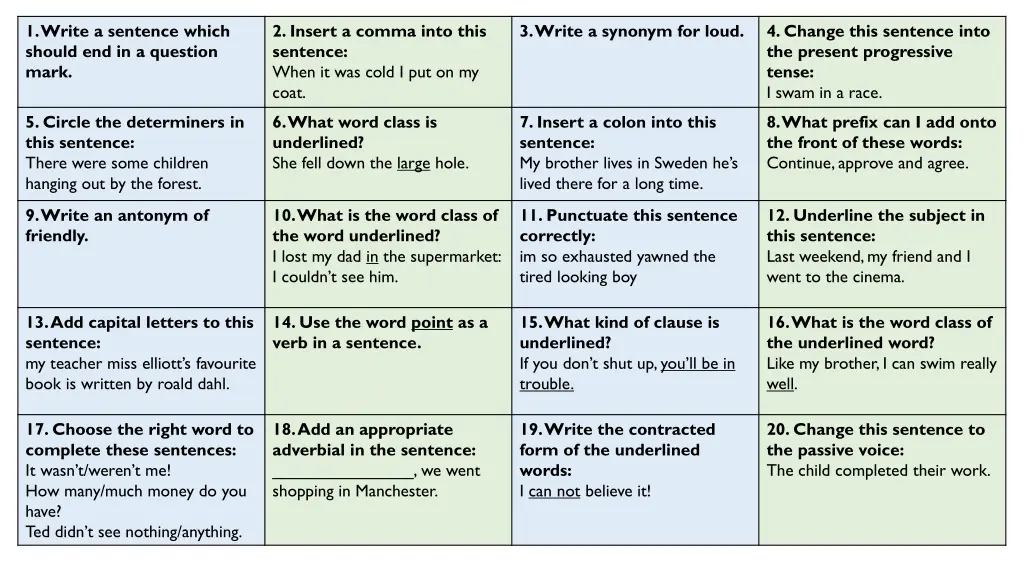 1 write a sentence which should end in a question 2