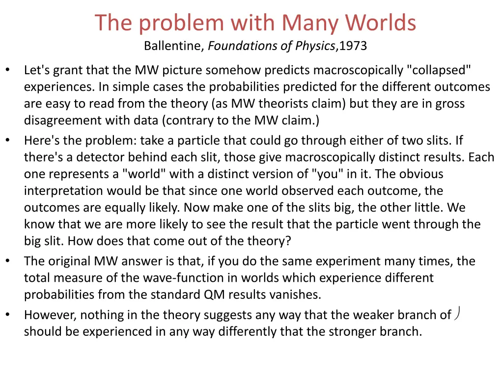 the problem with many worlds ballentine