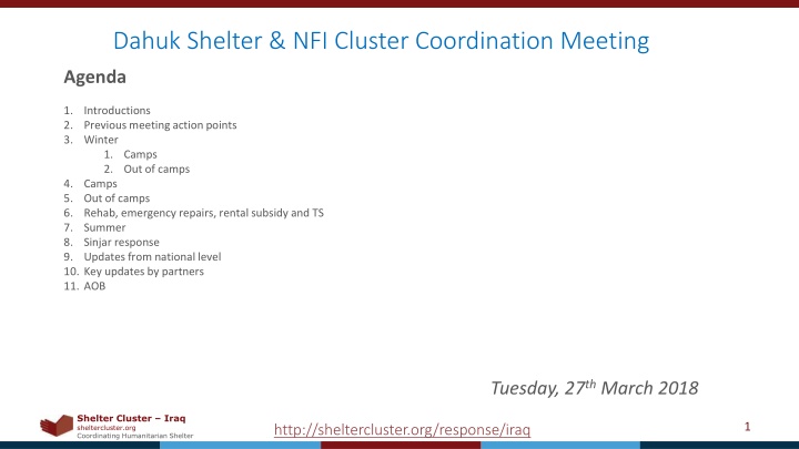 dahuk shelter nfi cluster coordination meeting