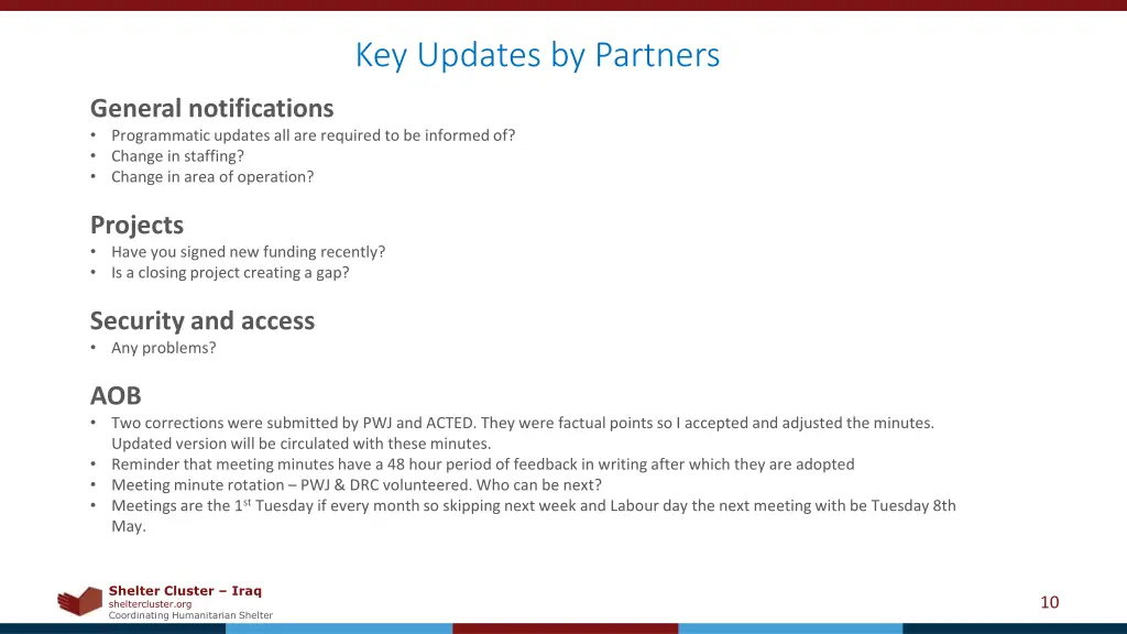 key updates by partners